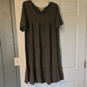 Dark Olive Tiered Dress
